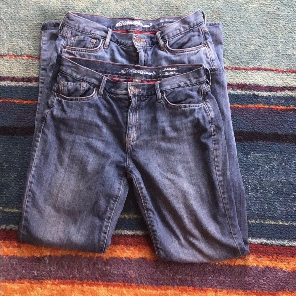 2 Pairs of Eddie Bauer Boyfriend Relaxed Fit Flannel Lined Jeans Size 4  $40